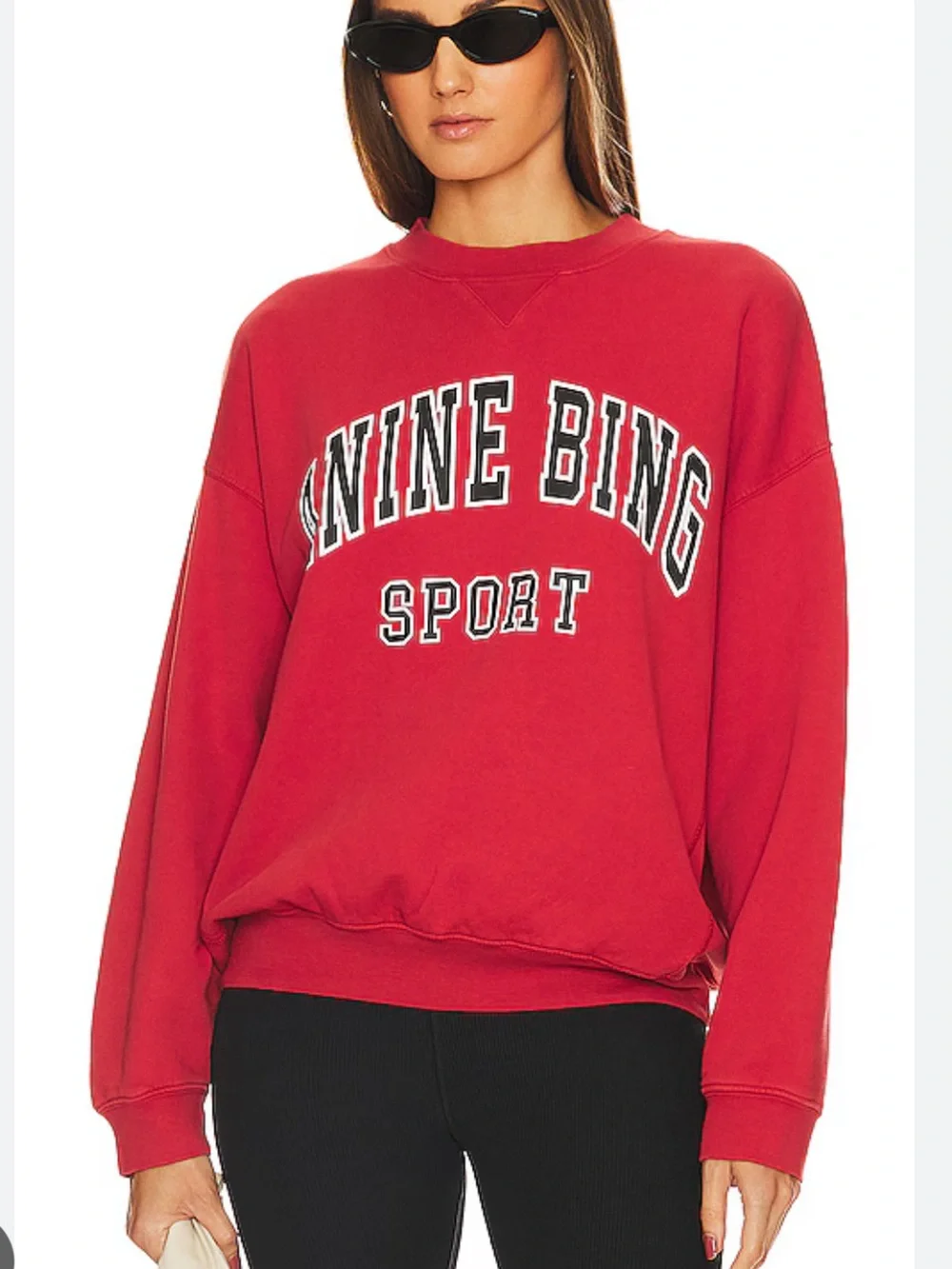 Anine Bing Jaci Red Organic Cotton Crewneck Logo Sweatshirt Sz M